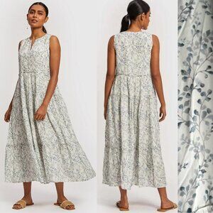 New! Reistor Floral Tiered Maxi Dress White & Blue nwt 22028